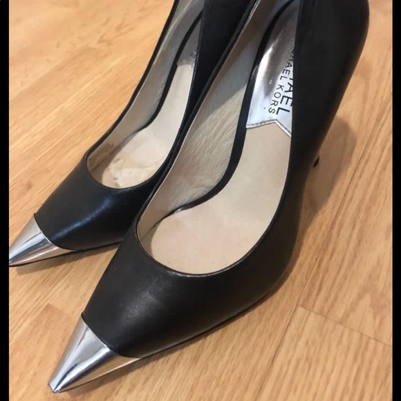 Michael Kors Shoes Michael Kors Silver Pointed Toe Black Heels Poshmark